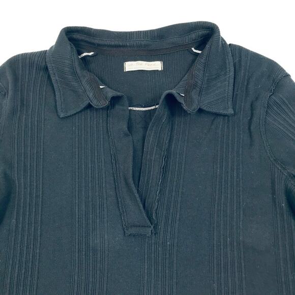 FREE PEOPLE Annie Rib Knit Collared Top Women S Navy Boho Stylish Travel Resort - Picture 8 of 15